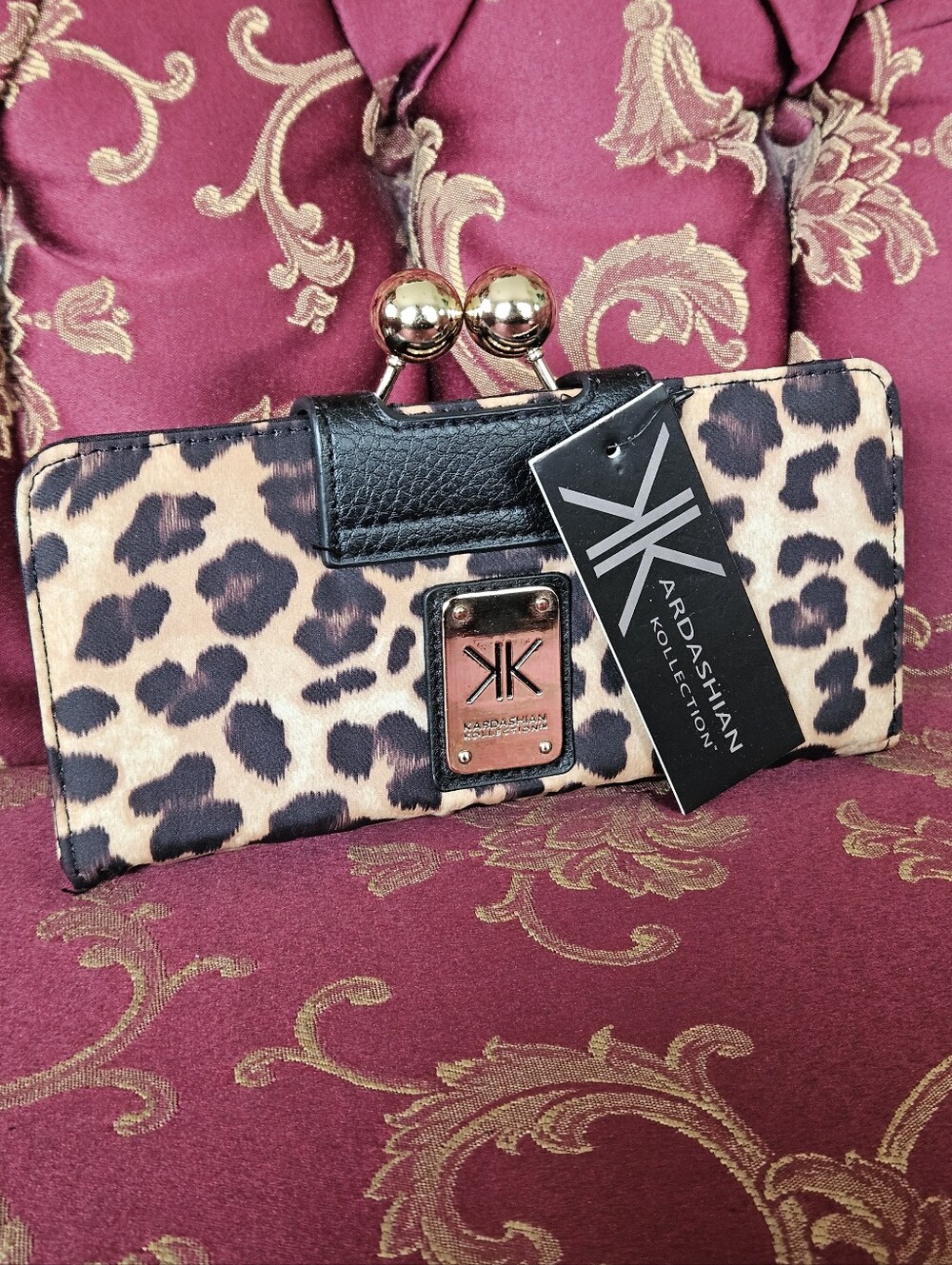 Kardashian Collection Leopard Print Wallet with Gold Accents